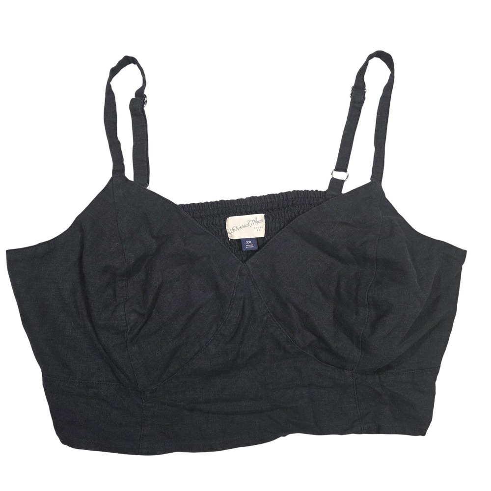 Universal Thread Womens XXL Black Linen Blend Smocked Back Crop Top Sleeveless